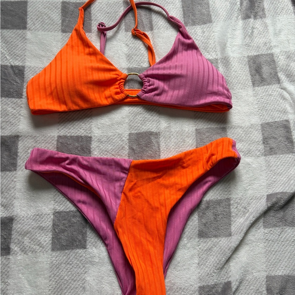 SHEIN Orange and Purple Bikini Set
